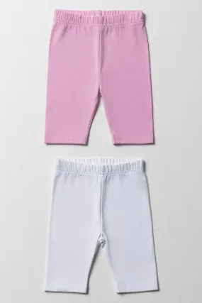 2 Pack Cropped Leggings Pink & White