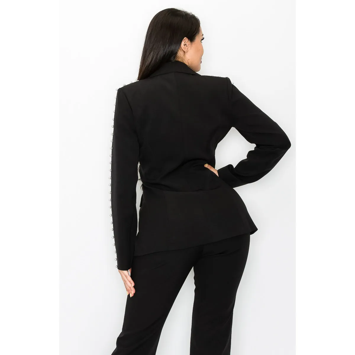 3-Piece Black Pearl Trim Pantsuit