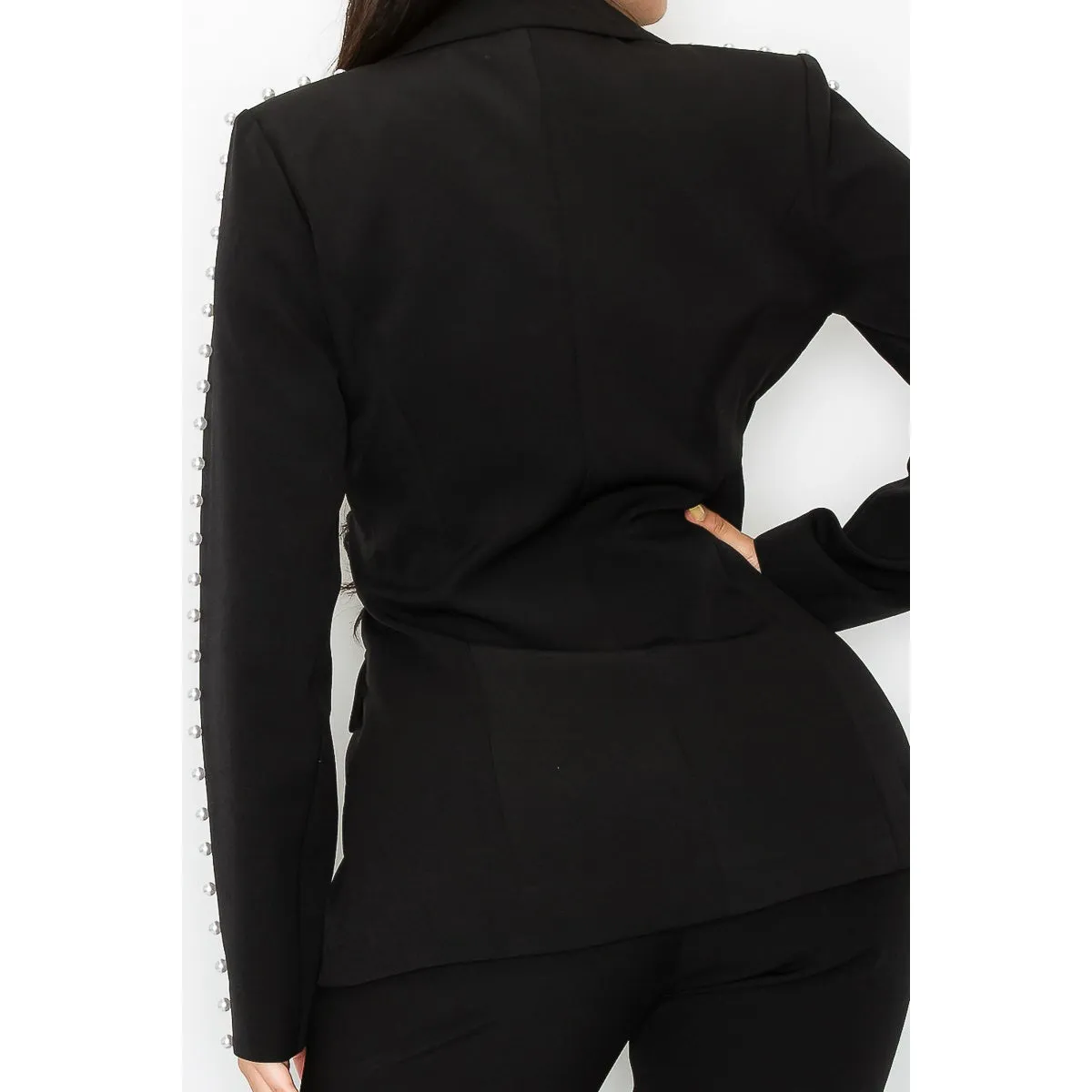 3-Piece Black Pearl Trim Pantsuit