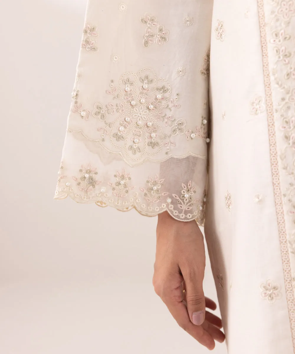 3 Piece - Embroidered Cotton Satin Suit