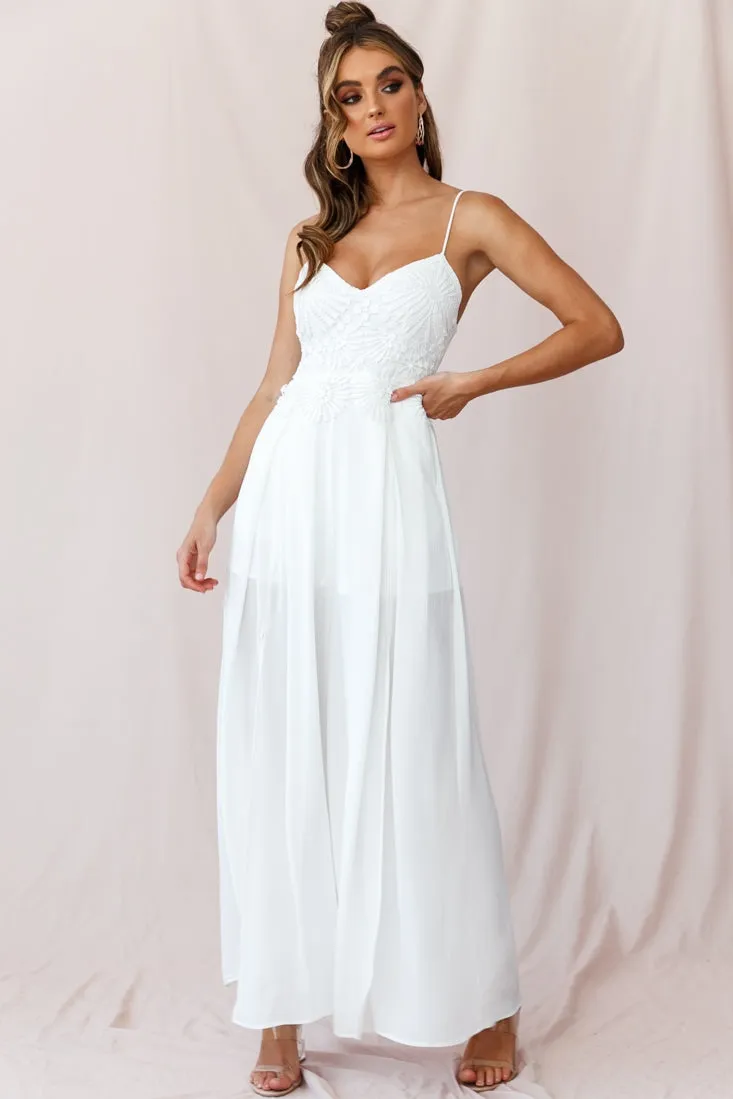 Ada Applique Embroidery Bust Wide Leg Jumpsuit White