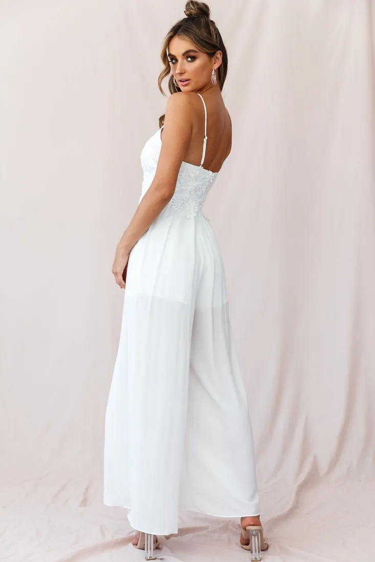 Ada Applique Embroidery Bust Wide Leg Jumpsuit White