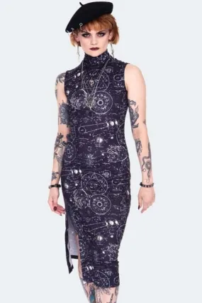 Alchemy Cat Print Midi Cut Out Dress