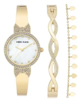 Anne Klein Mother of Pearl Dial Quartz Ladies Watch and Bracelet Set AK/3362GBST