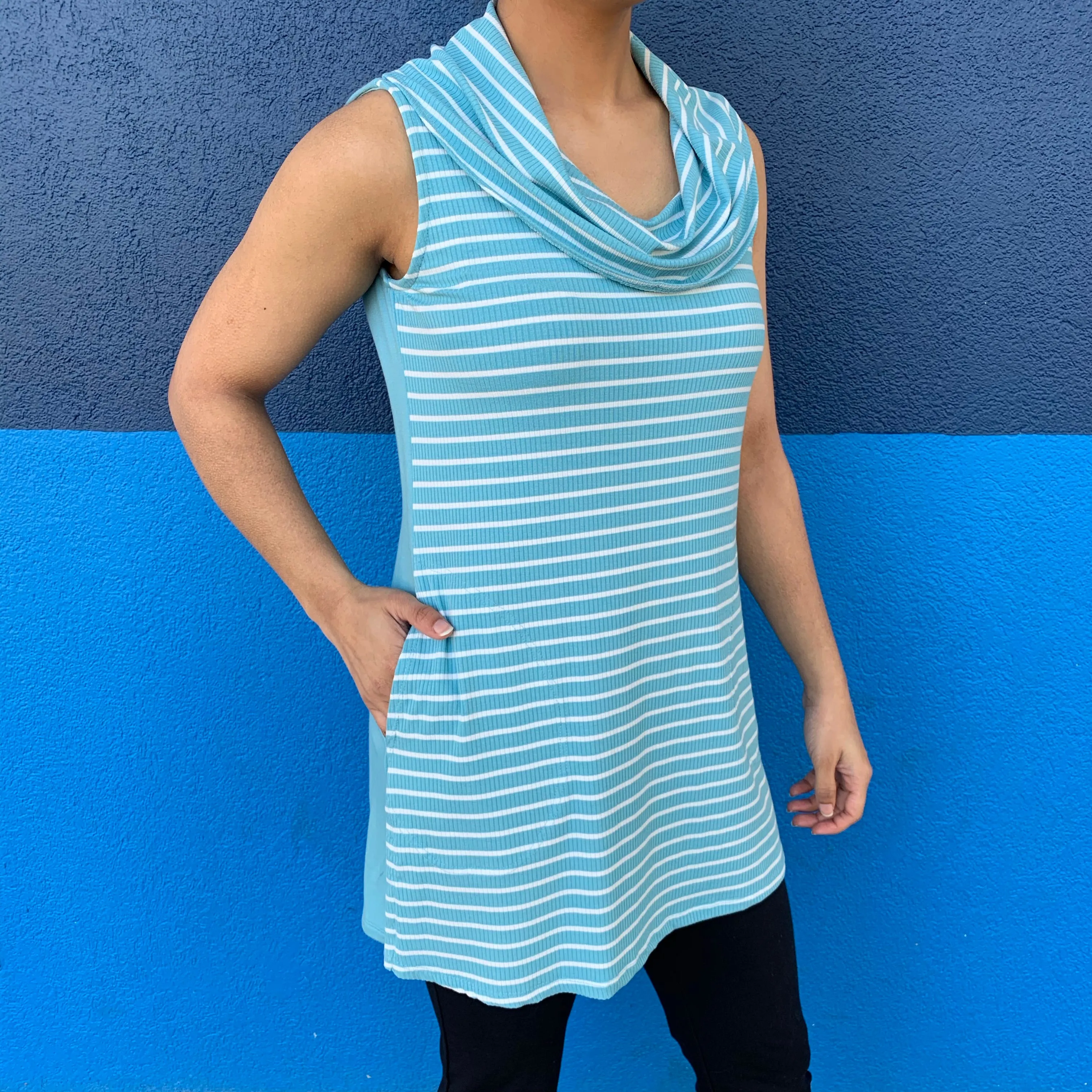 Aquatic Stripe Sleeveless Tunic w/ Pockets