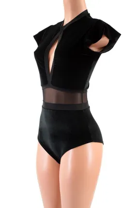 Black Velvet Keyhole & Mesh Romper