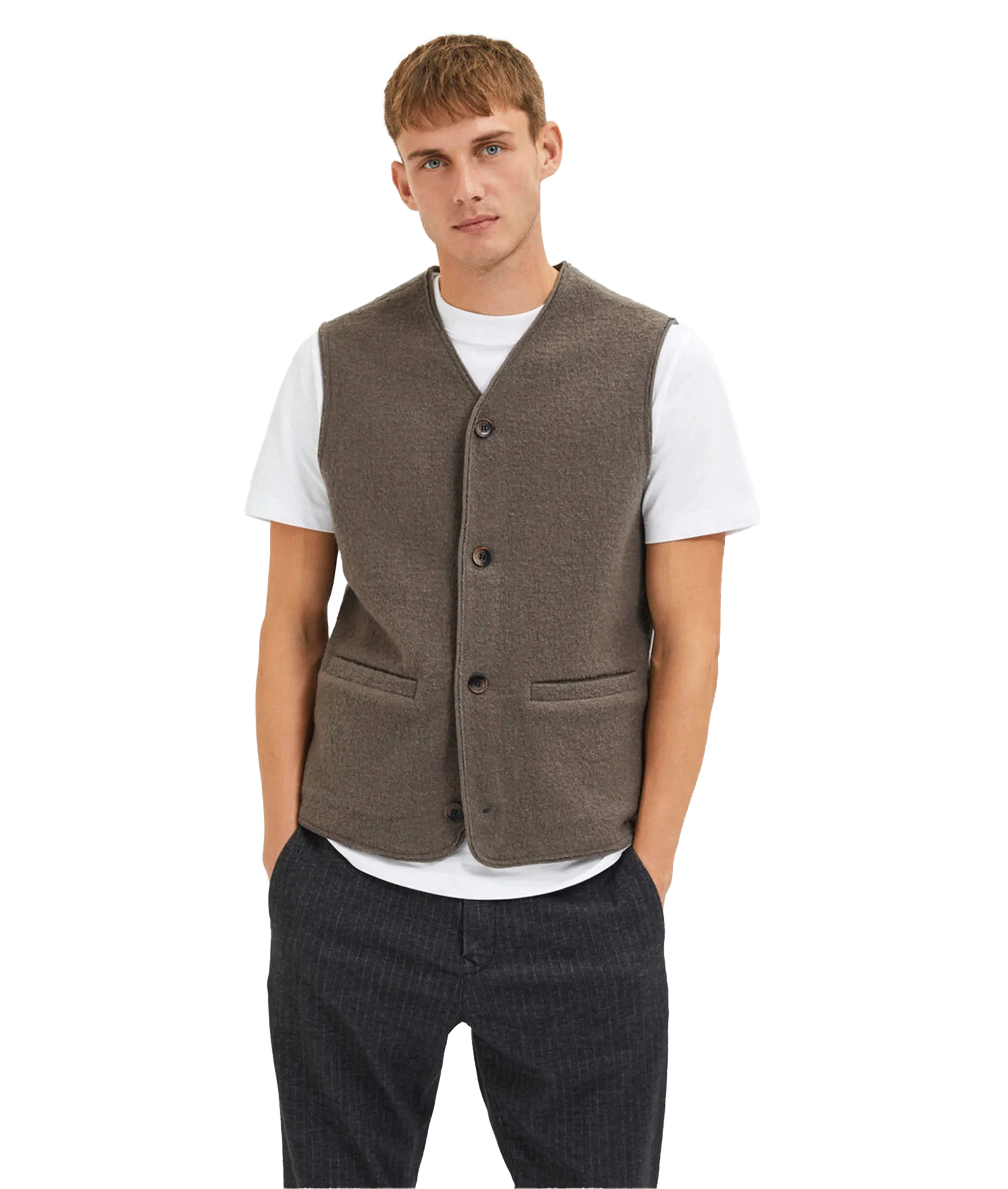 Boiled Wool Vest - Brown