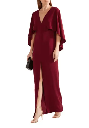 Burgundy Cape Plunging Back Gown