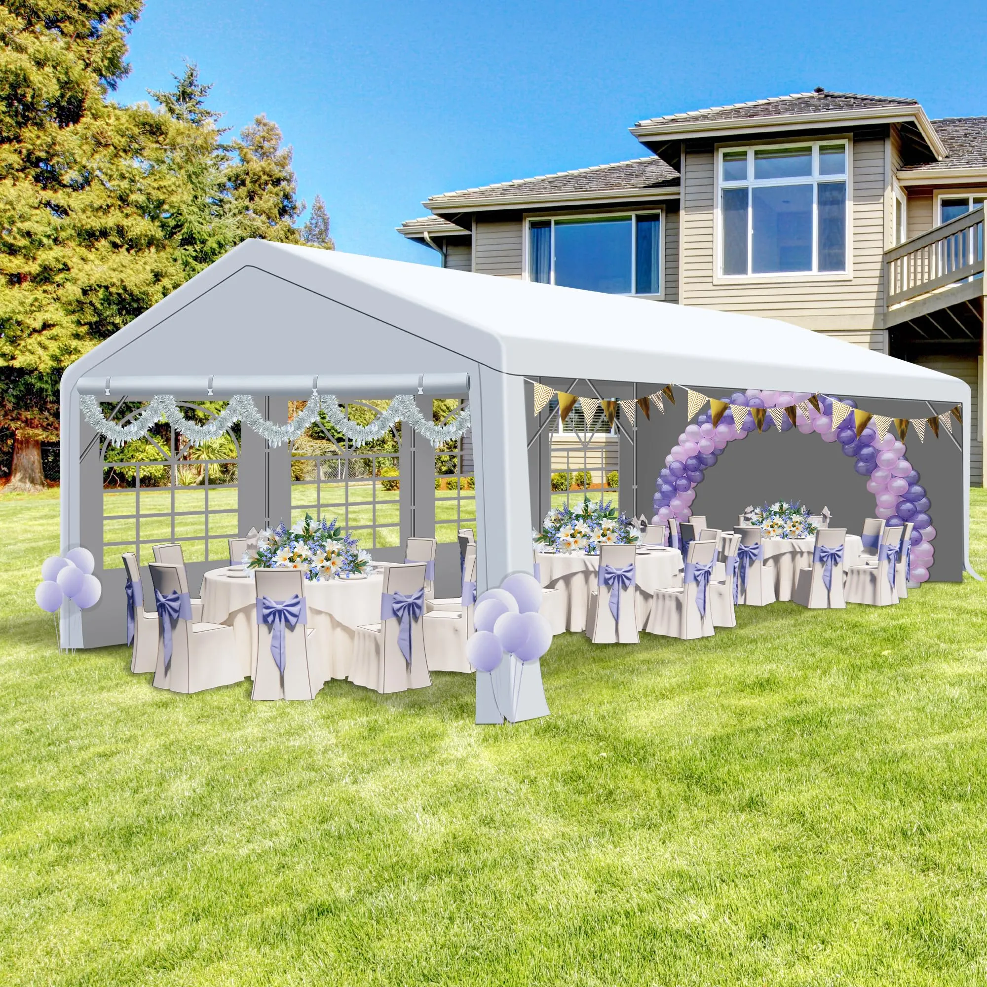 COVERONICS Outdoor Canopy Party Tent, 13'X26' Patio Party Tent with Rollable Sides and 4 Sandbags, Heavy Duty Steel Frame Carport Gazebo Event Tent Perfect for Wedding, Birthday Party, Outdoor Event