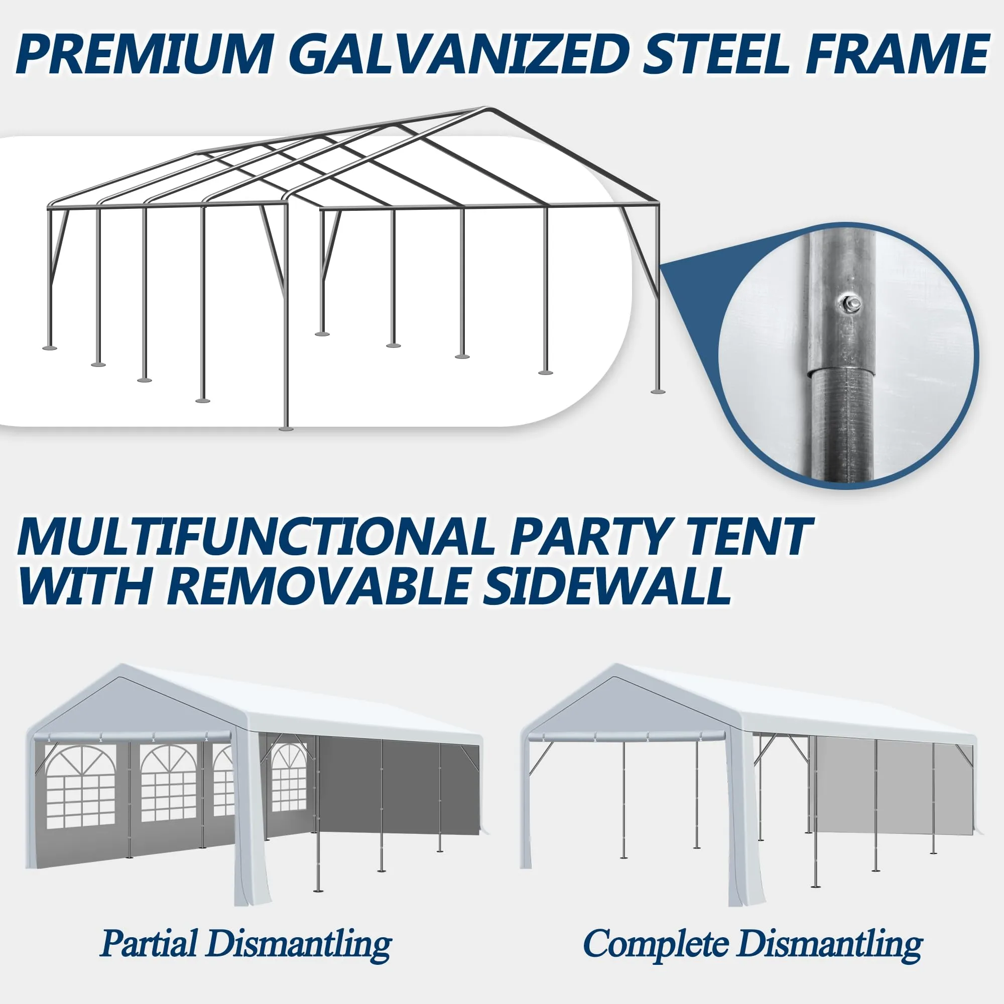 COVERONICS Outdoor Canopy Party Tent, 13'X26' Patio Party Tent with Rollable Sides and 4 Sandbags, Heavy Duty Steel Frame Carport Gazebo Event Tent Perfect for Wedding, Birthday Party, Outdoor Event