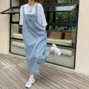 Denim Dungaree Dress With Pockets