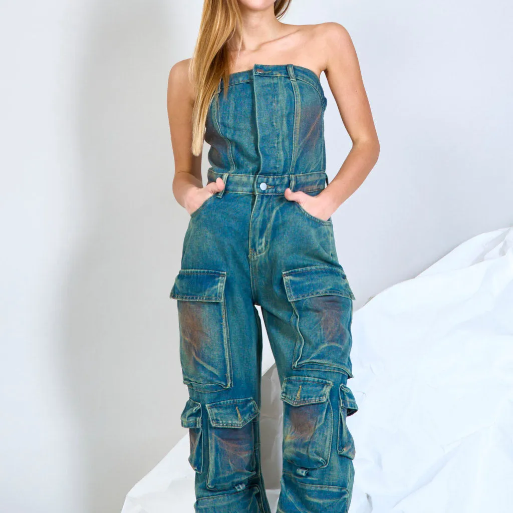 Denim tube jumpsuit wholesale