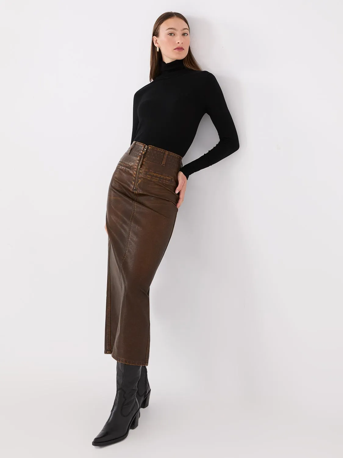 Distressed Faux Leather Maxi Pencil Skirt