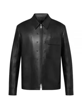 Embroidered leather overshirt 1AFYFP