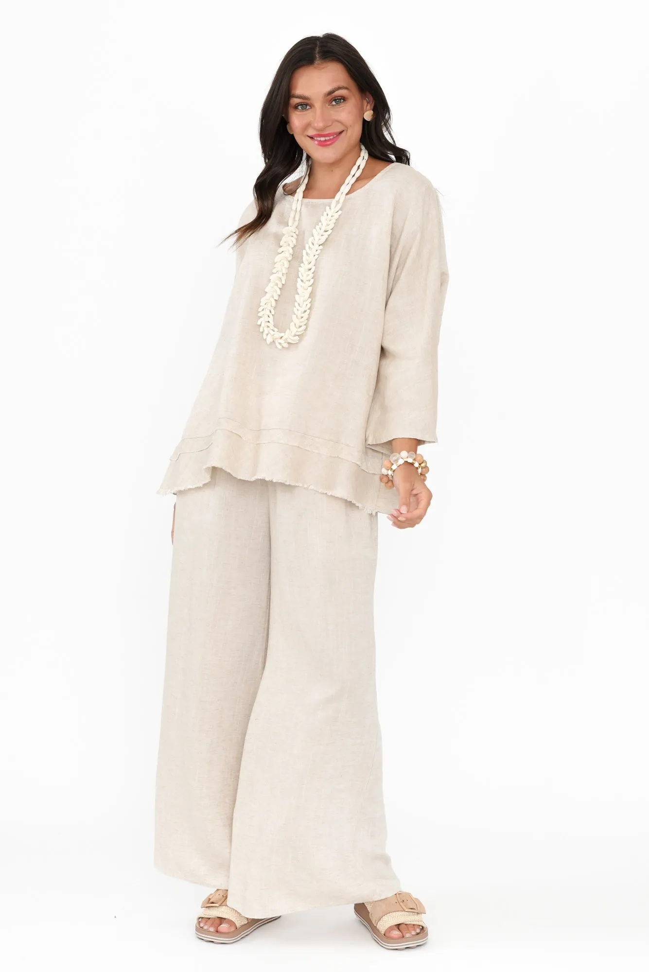 Emeline Beige Wide Leg Pants