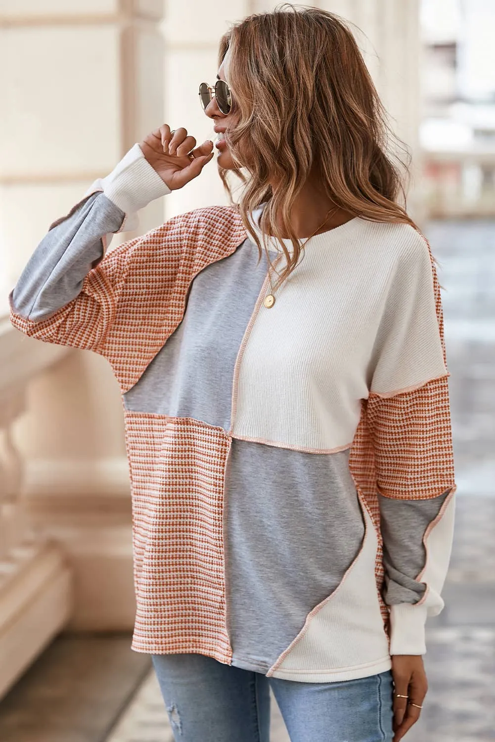 Exposed Seam Color-block Oversized Knit Top