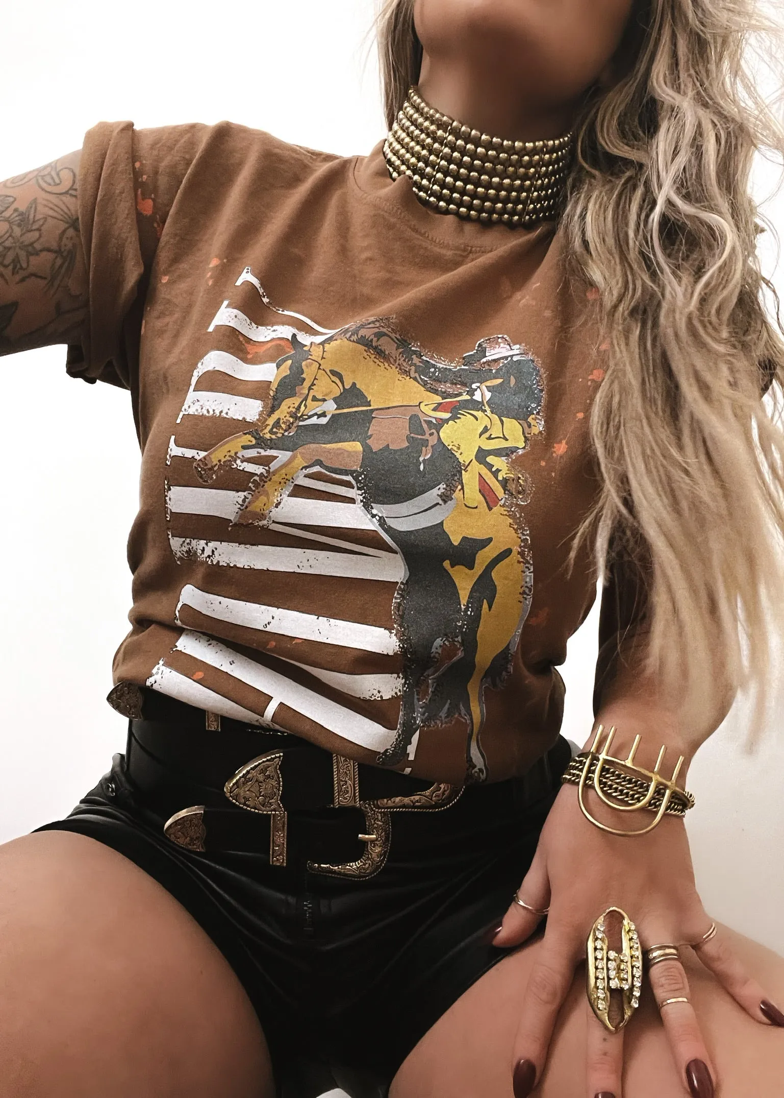 FINAL SALE: HOWDY COWBOY BLEACHED OUT SIDE SLIT TEE