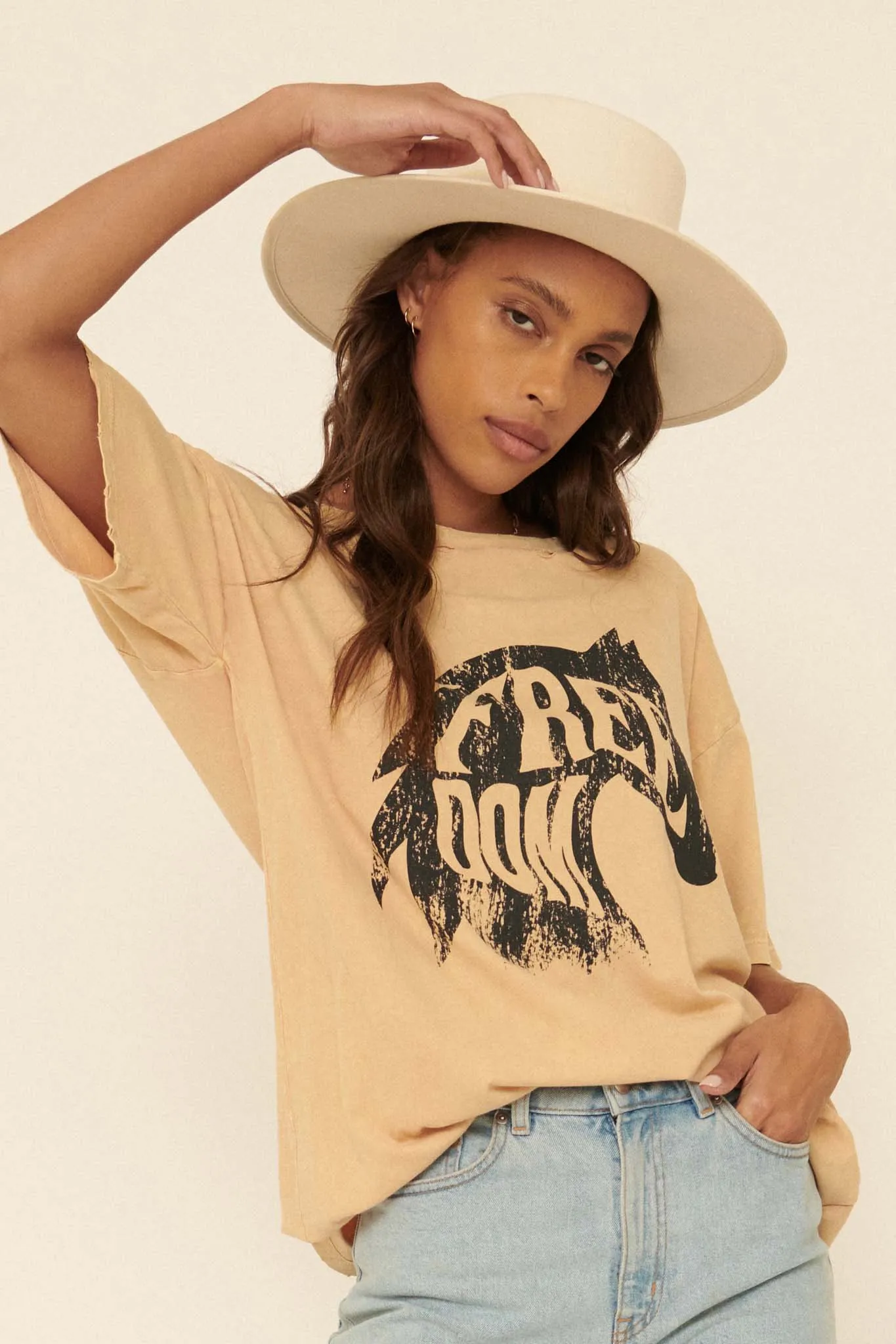 Freedom Distressed Vintage-Wash Graphic Tee