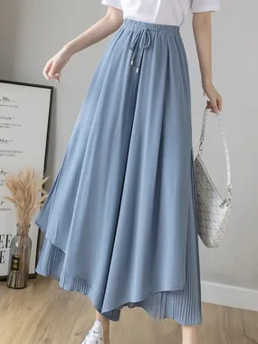 Getadme Elastic Wide Leg Pants Women Korean Fashion Chiffon Trousers Summer Casual Loose Pleated Pants Lady High Waist Street Skirt Pant