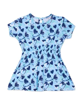 Girls Blue Printed Fit And Flare Dress