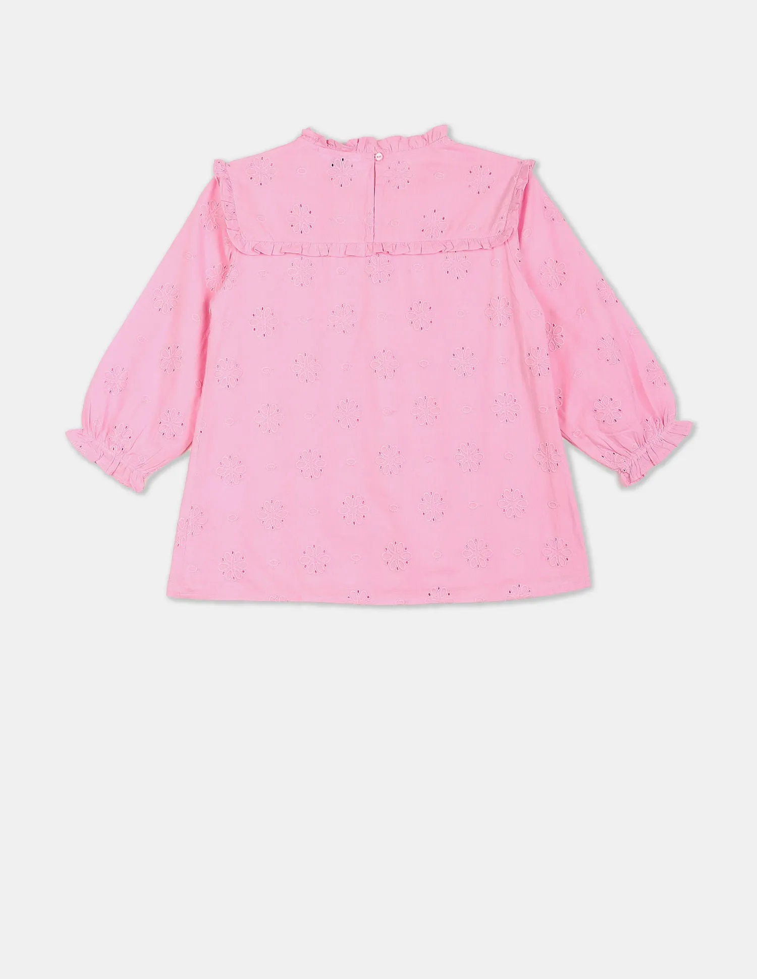 Girls Light Pink Ruffle Accent Embroidered Top