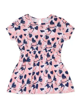 Girls Pink Printed Fit And Flare Dress