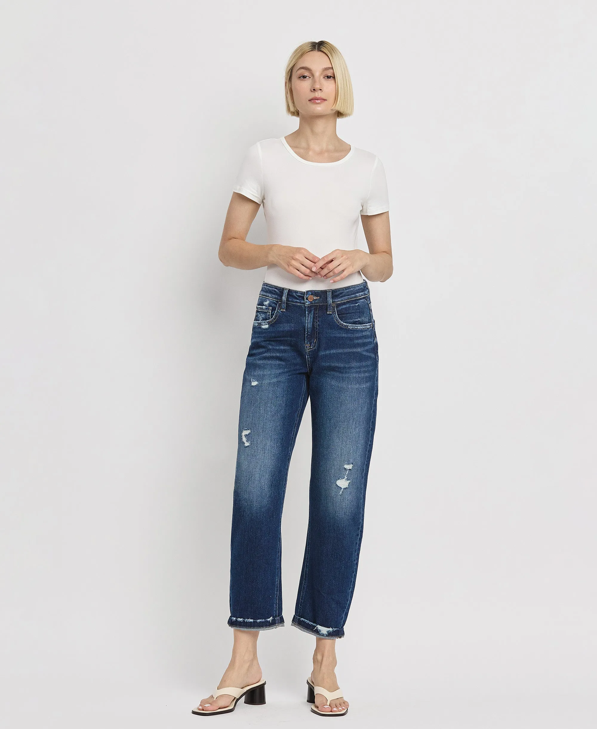 Glaucous - High Rise Cuffed Barrel Jeans