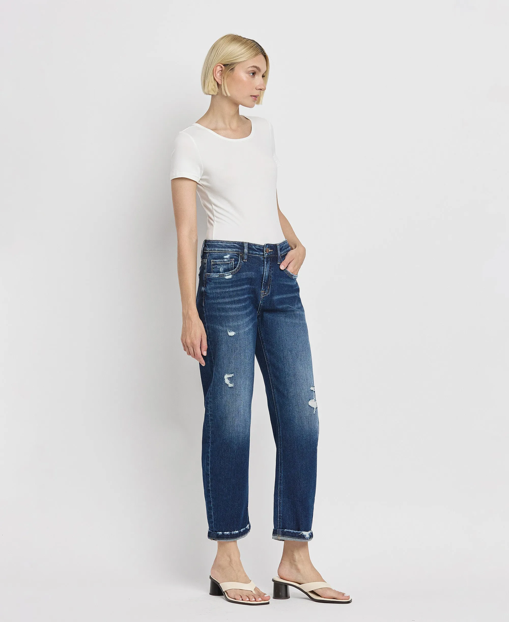 Glaucous - High Rise Cuffed Barrel Jeans