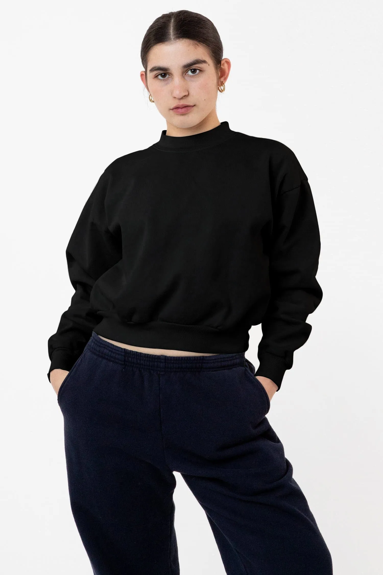 HF06GD - 14 oz Garment Dye Heavy Fleece Cropped Mock Neck Pullover