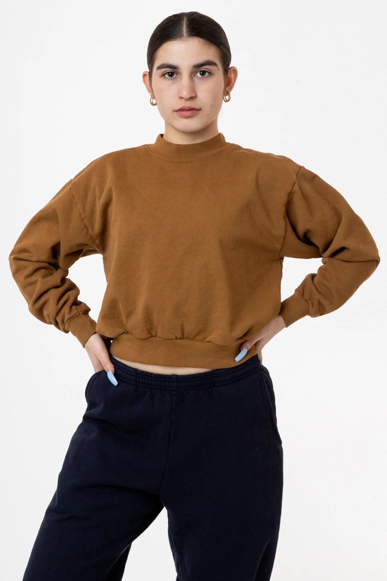 HF06GD - 14 oz Garment Dye Heavy Fleece Cropped Mock Neck Pullover