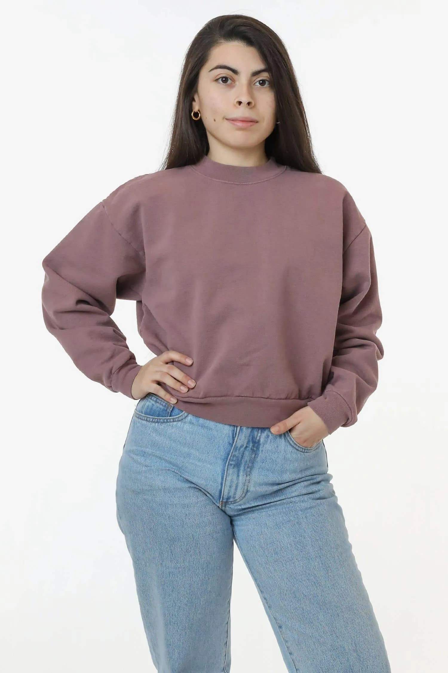 HF06GD - 14 oz Garment Dye Heavy Fleece Cropped Mock Neck Pullover