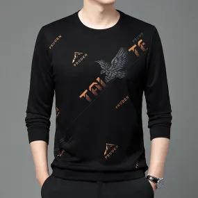 High-Quality Men's Round Neck Long Sleeve Top - Fashionable Luxury T-shirt