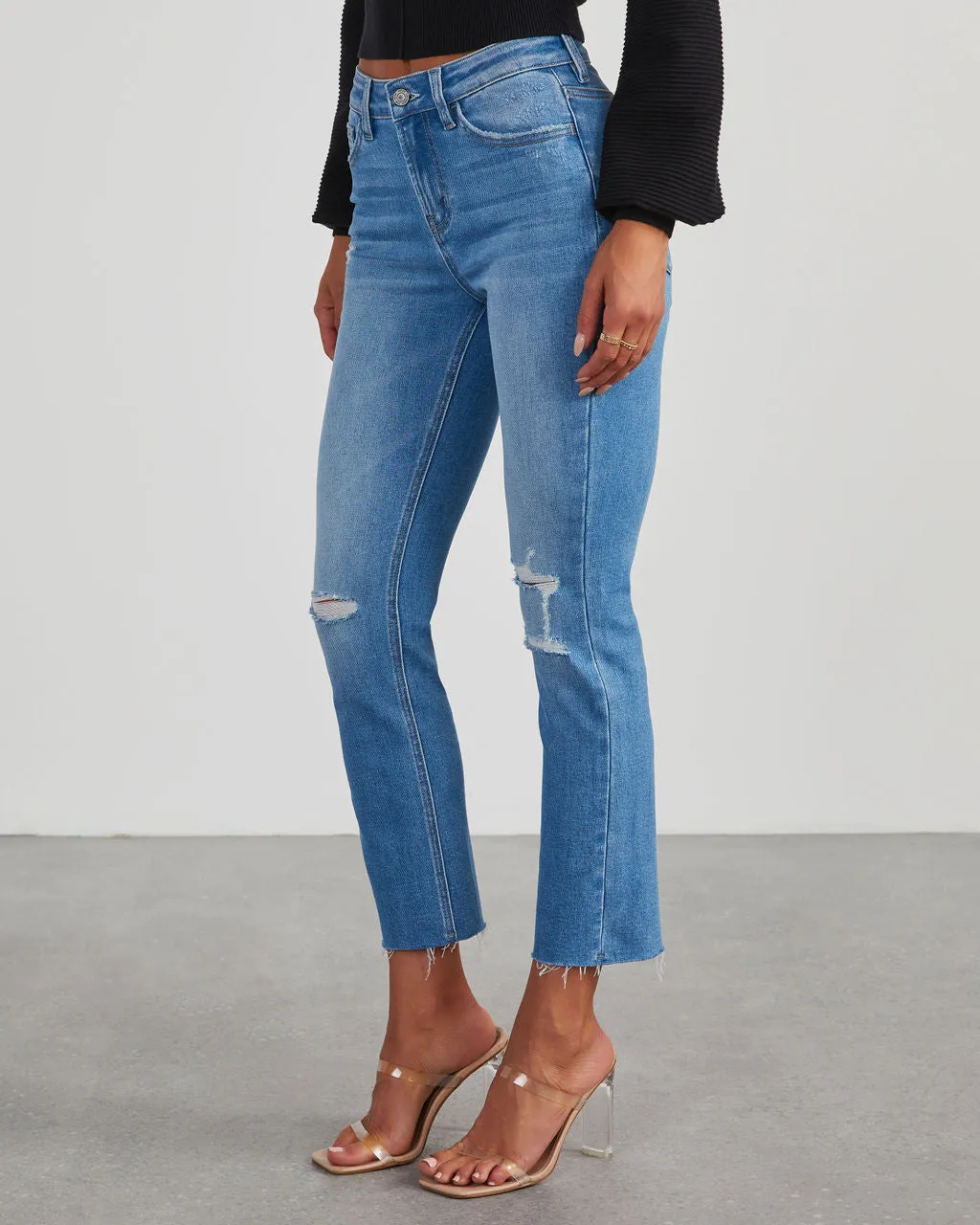 Jeanne High Rise Distressed Slim Straight Denim