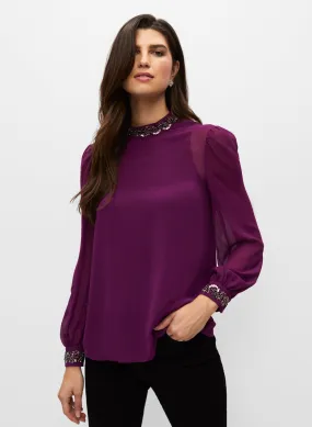 Jewel Trim Chiffon Blouse