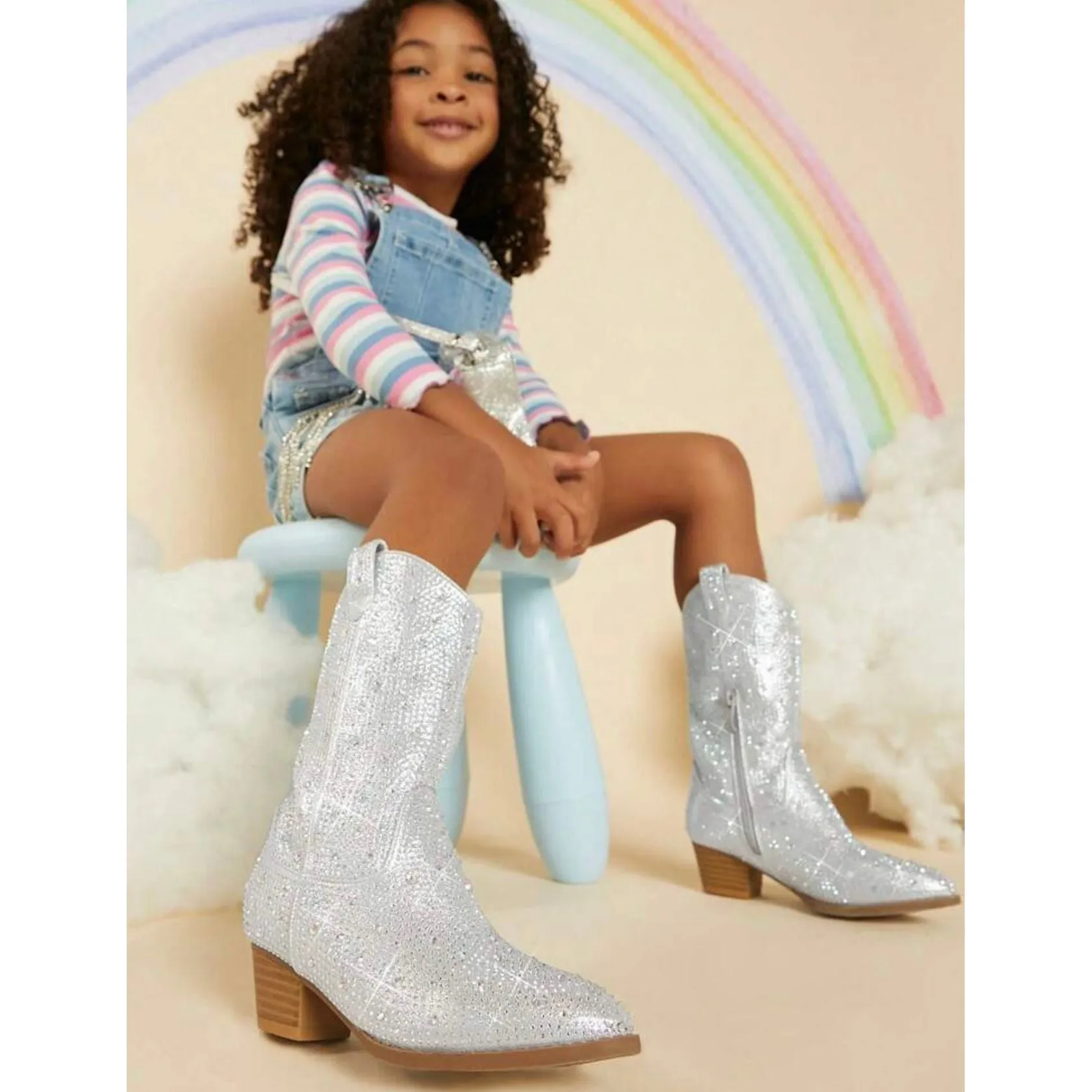 kids rhinestone cowboy boots | silver