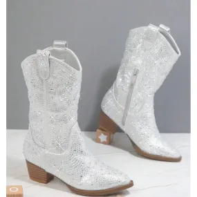 kids rhinestone cowboy boots | silver