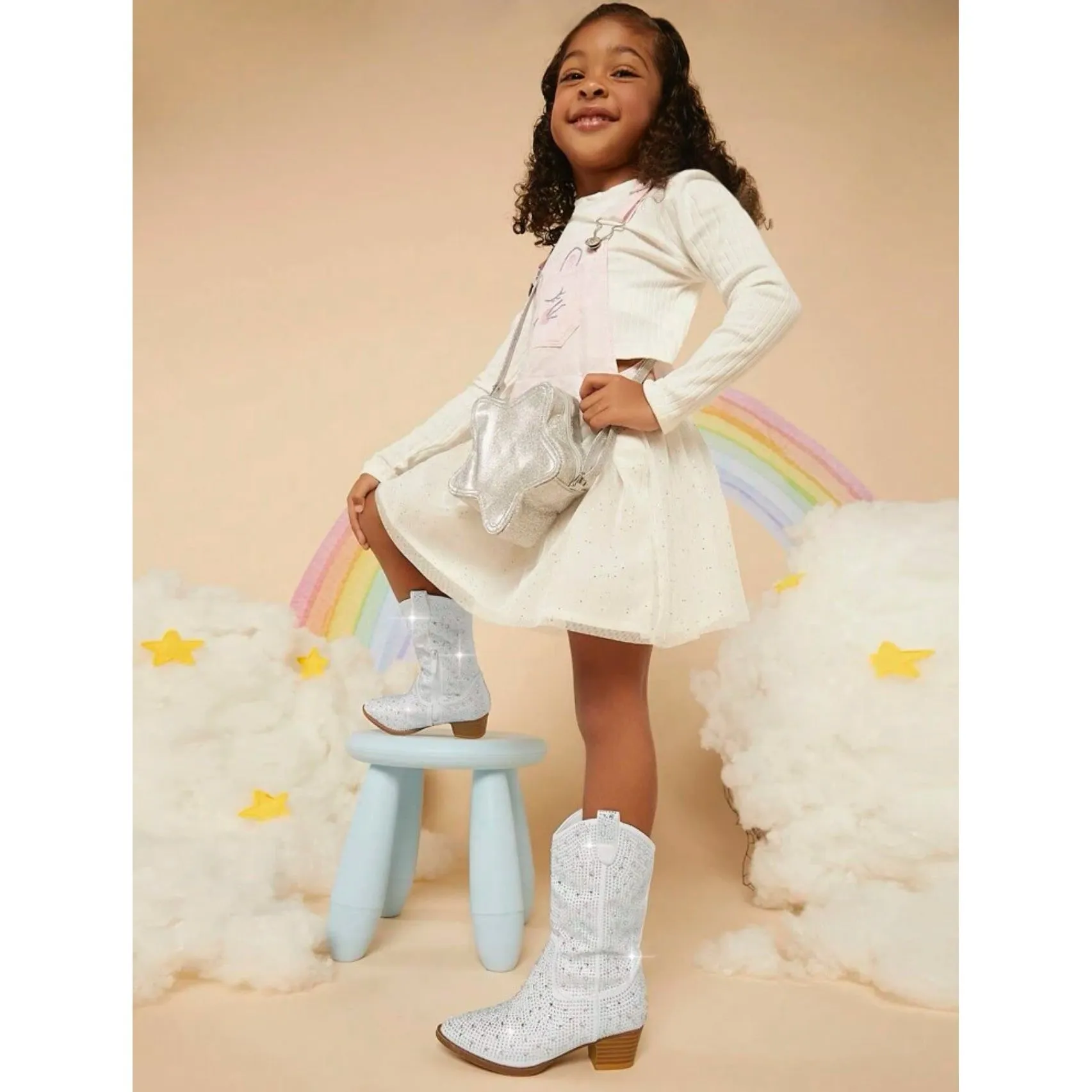 kids rhinestone cowboy boots | white