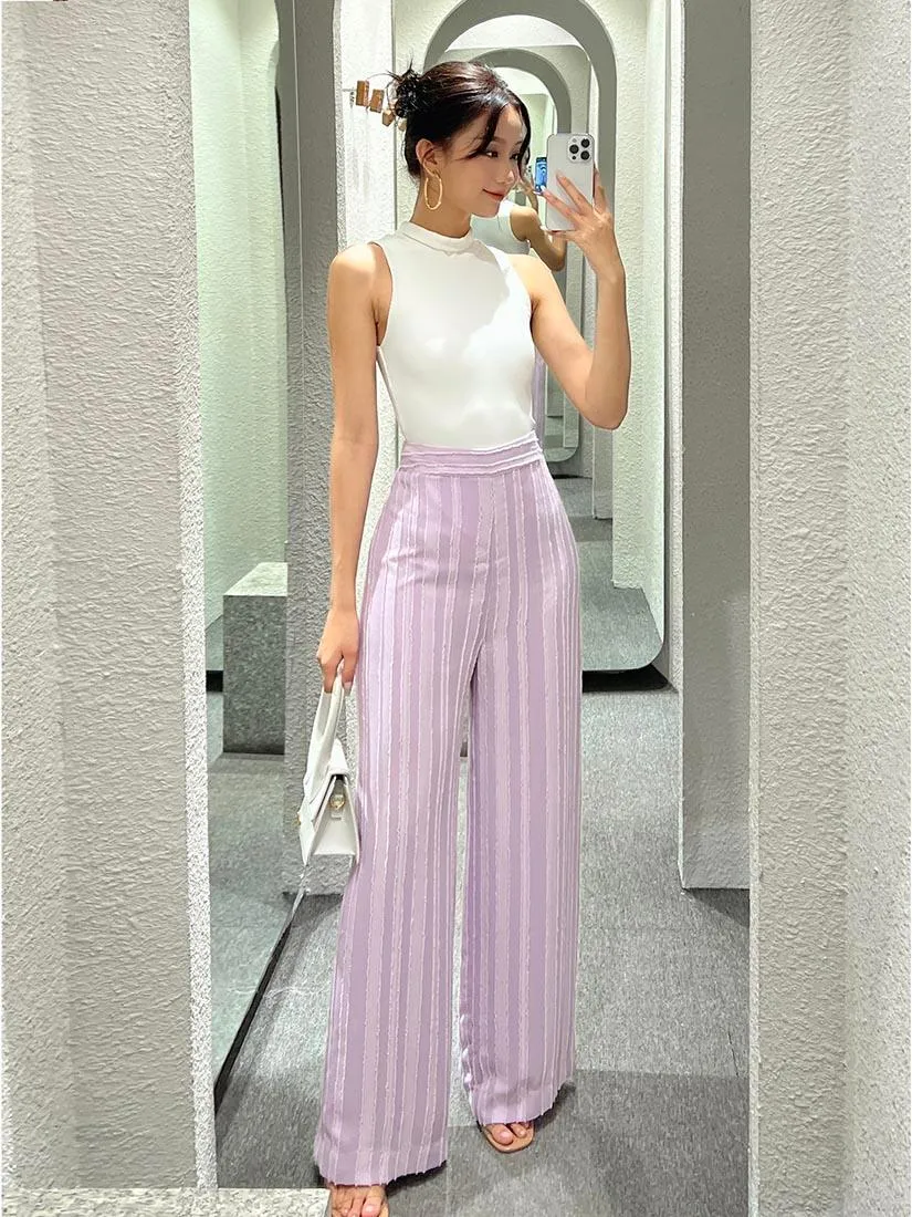 Lilac Textured Stripe Wide Leg Pants