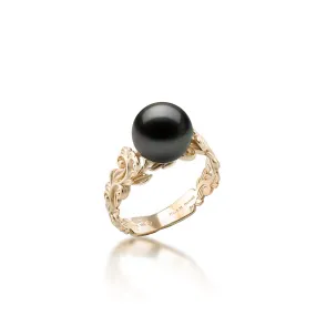 Living Heirloom Tahitian Black Pearl Ring in Gold - 8-9mm