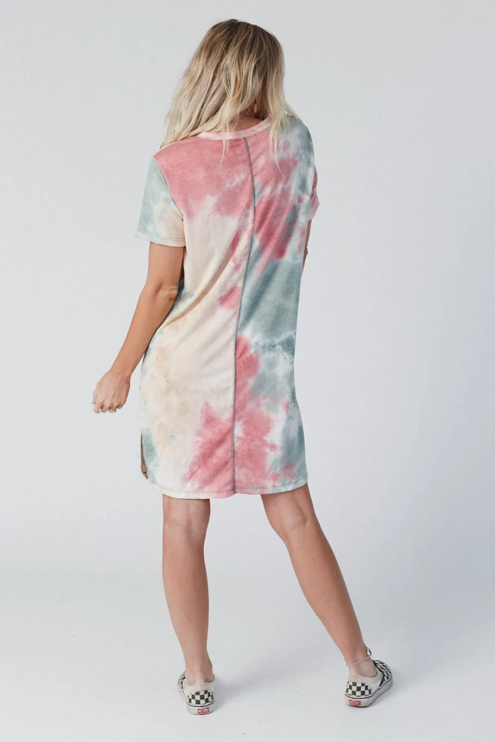 Multicolor Tie Dye Oversized Slit Tee Dress