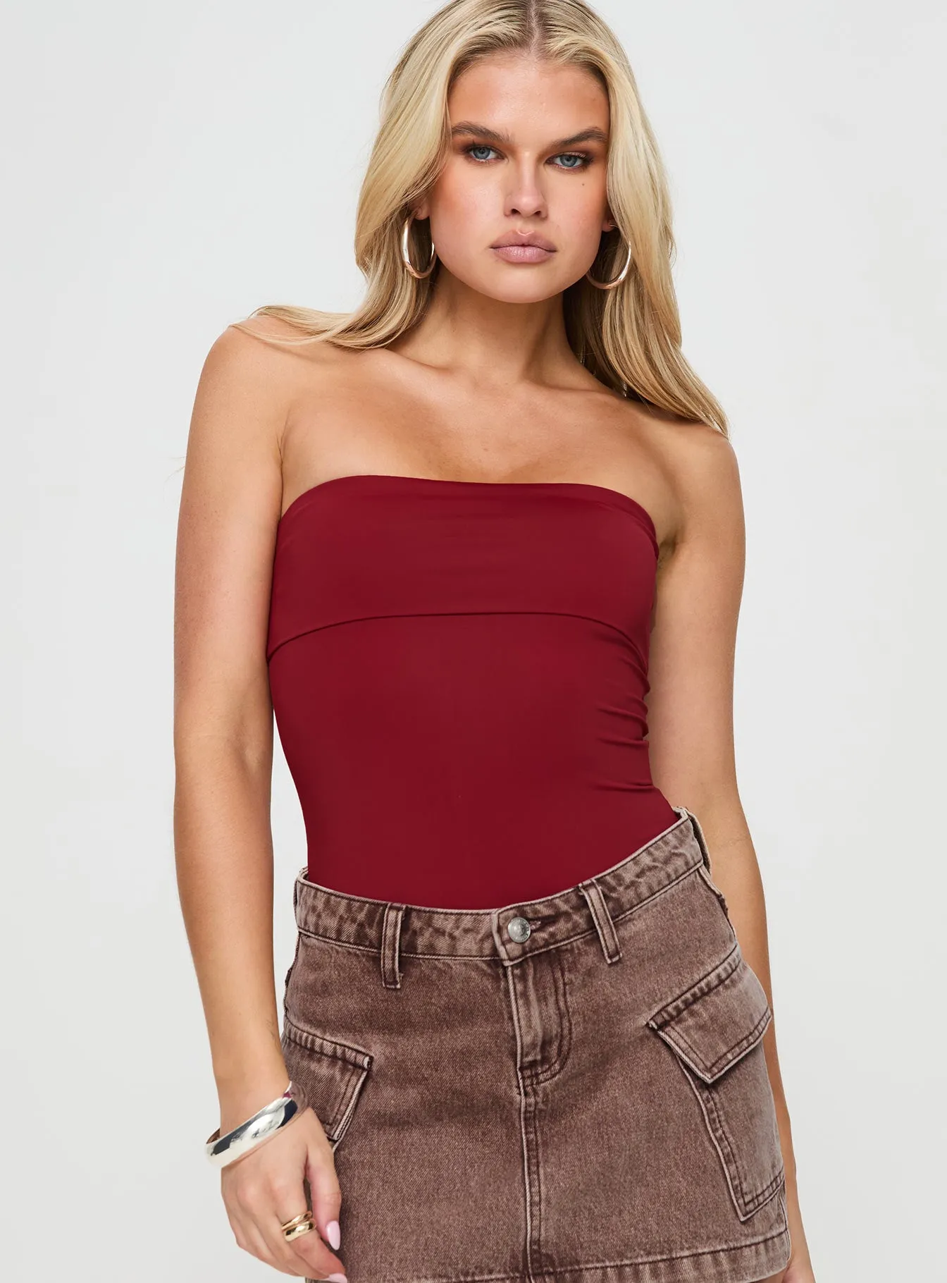 Niner Strapless Bodysuit Burgundy Petite