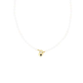 Pearl necklace with gold coloured heart shape closure