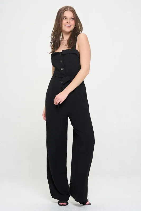 PLUS SLEEVELESS ADJUSTABLE STRAP BUTTON JUMPSUIT