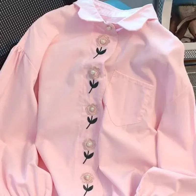 Rose Summer Oversized Shirt in Pink