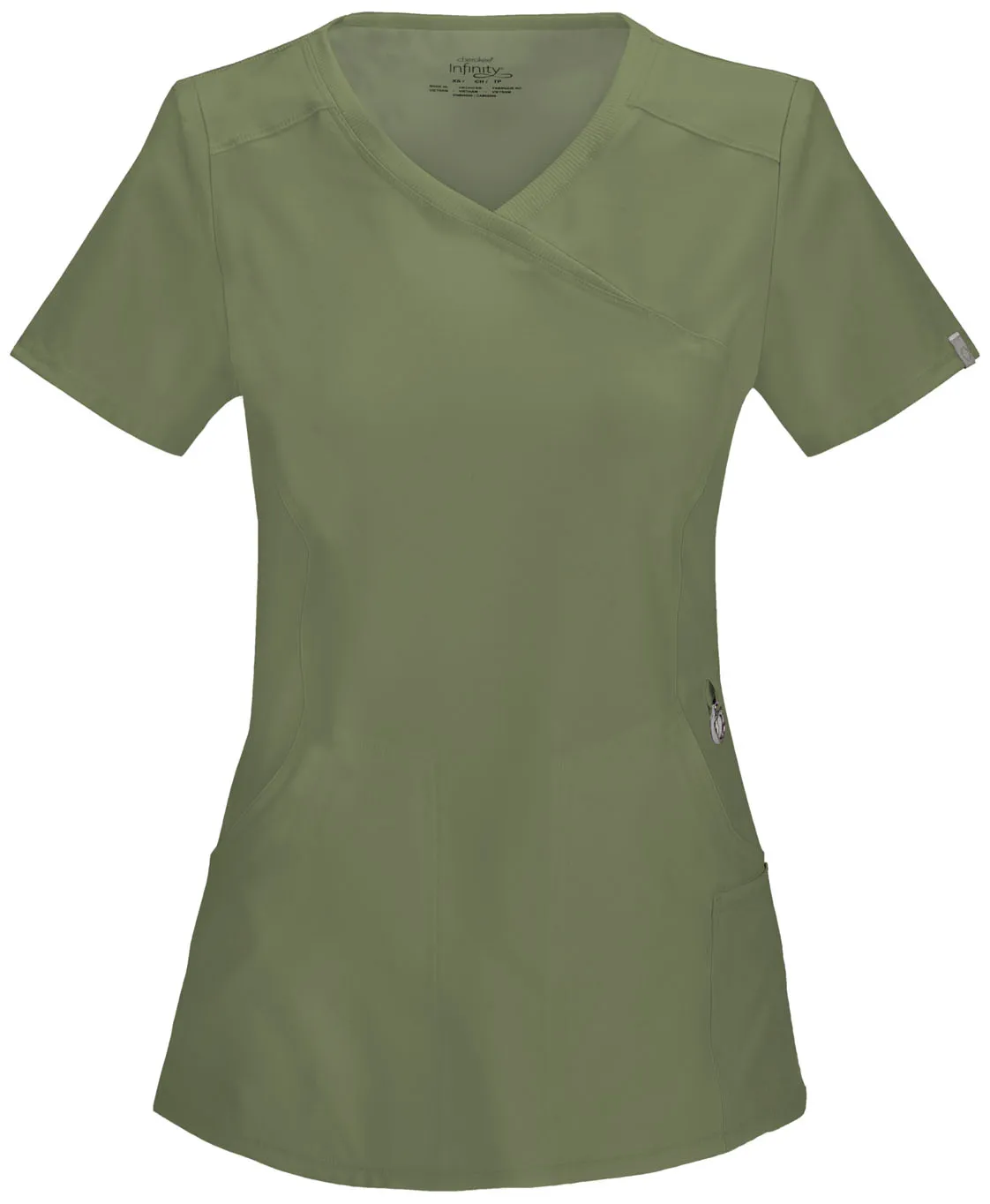 Scrub Top - Cherokee Infinity Women's Mock Wrap Top - Olive, 2625A