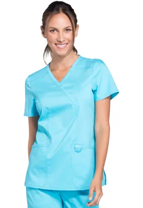 Scrub Top - Cherokee WW Women's Revolution Mock Wrap Top - Turquoise, WW610