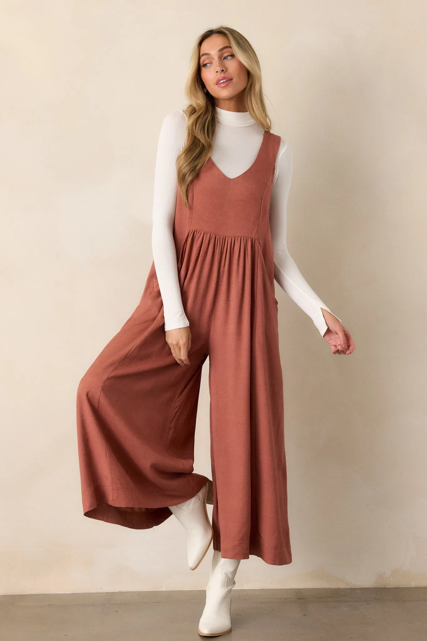 She's So Lovely Terracotta Wide Leg Jumpsuit