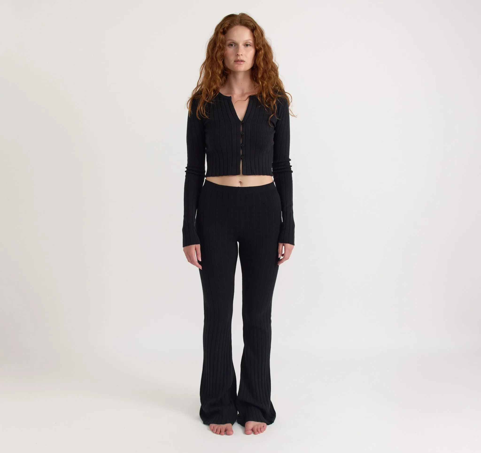 Soft Knit Rib High-Rise Flare Pants