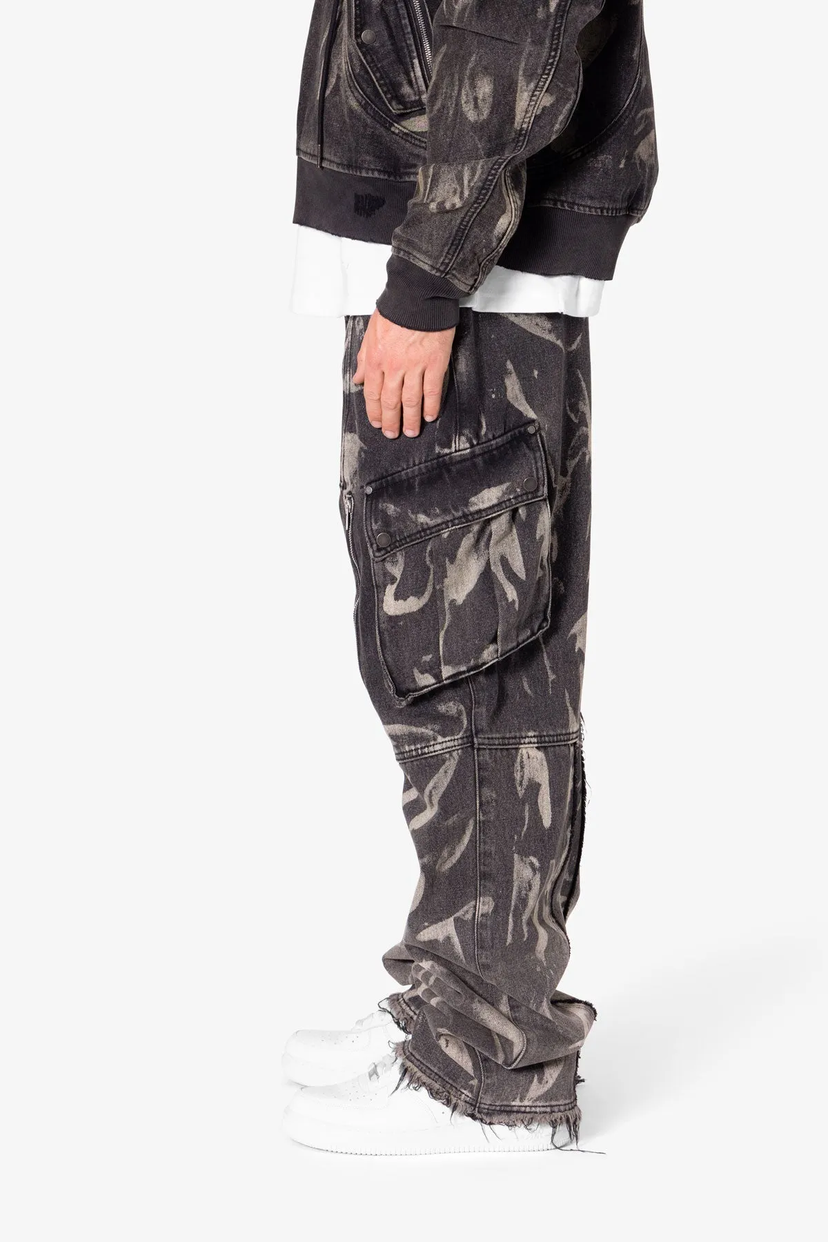 Ultra Baggy Rippled Denim Cargo Pants - Black