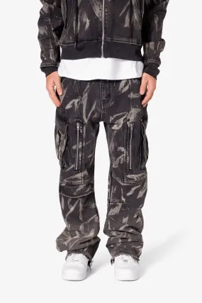 Ultra Baggy Rippled Denim Cargo Pants - Black